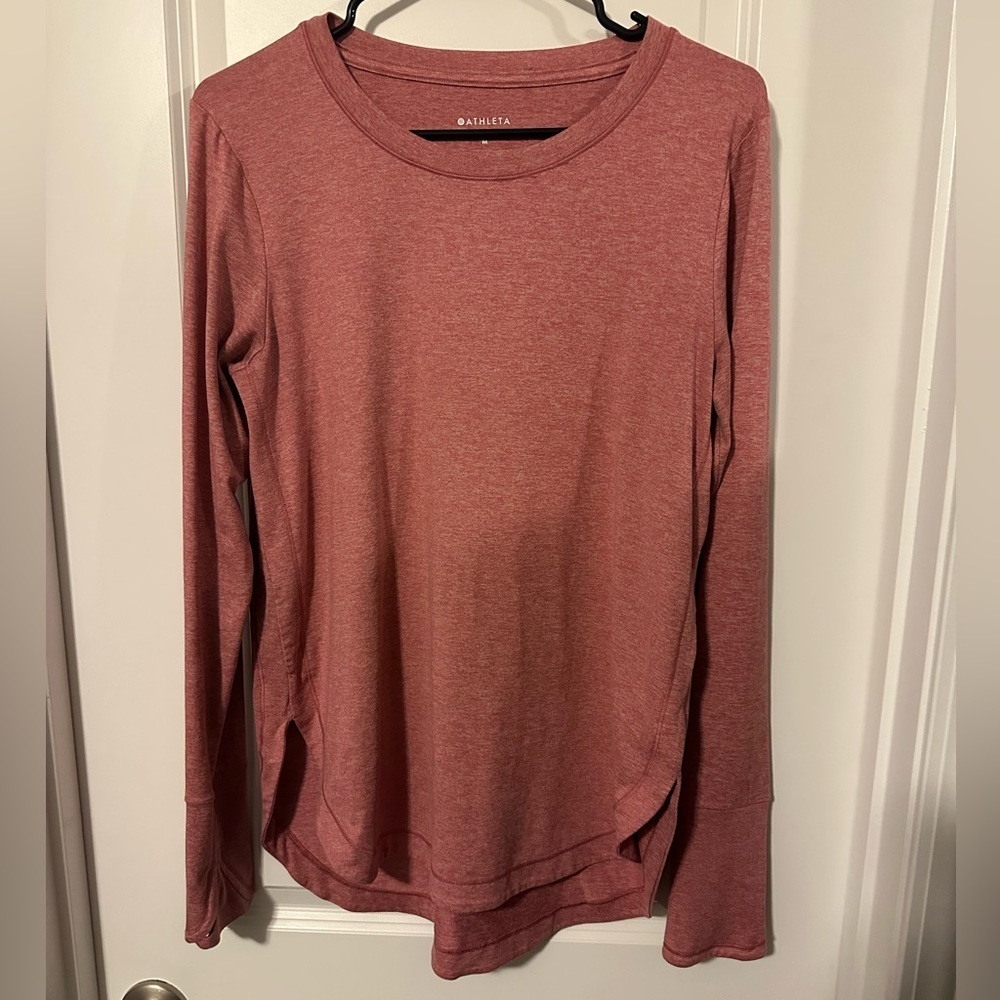 Women's Long Sleeve Crewneck Top - Dusty Rose - Picture 2 of 4